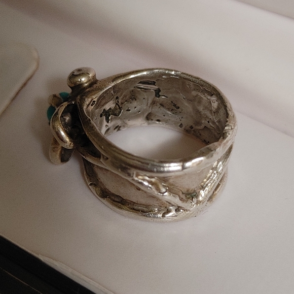 Brutalist Sterling Silver Sleeping Beauty Turquoise Ring Sz 6.25 - Picture 9 of 12